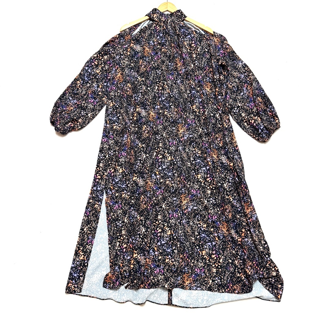 SAINT ART‎ sz M Dress Open Shoulders Long Sleeves Midi Maxi Puff Sleeves Print